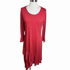 Soft Surroundings Midi Dress Womens Small Modal Red Asymmetrical Ruffle Hem